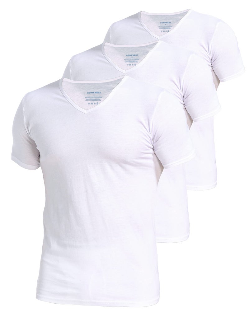 Comfneat Men's 3-Pack Undershirts Stretchy Cotton Spandex V-Neck T-Shirts (White V-Neck 3-Pack, XXL) - Image 1